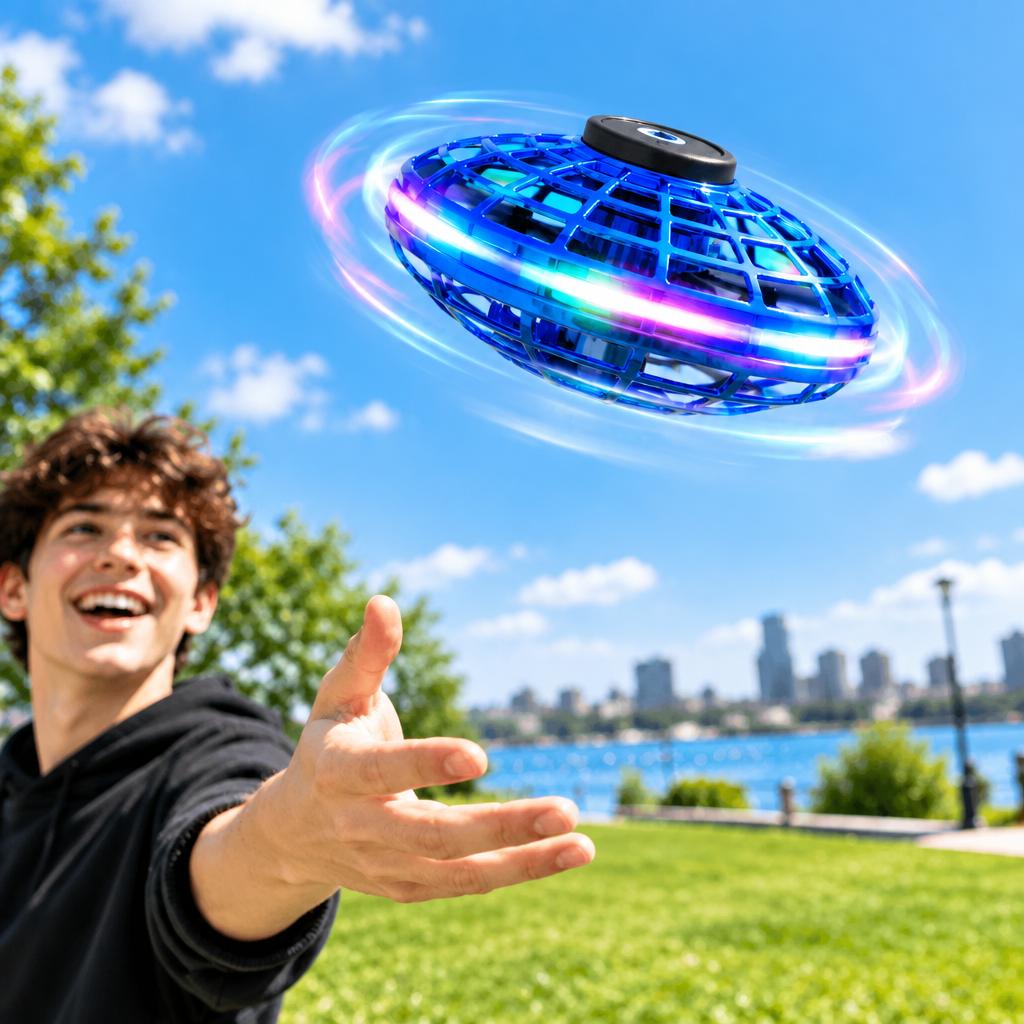 Teen launching Flying Spinner in a park